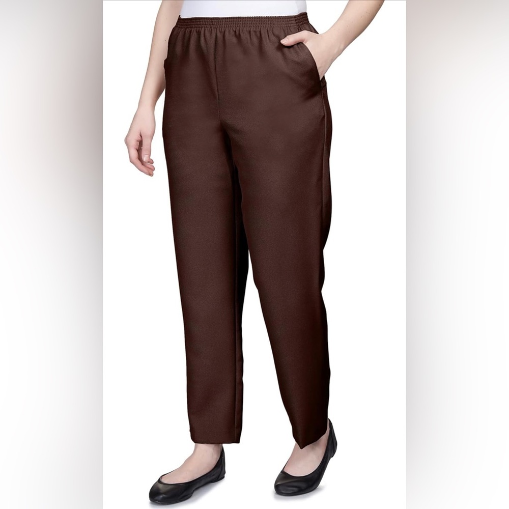 Alfred Dunner‎ Women's Straight brown elastic waist paints NWT with pockets 10P